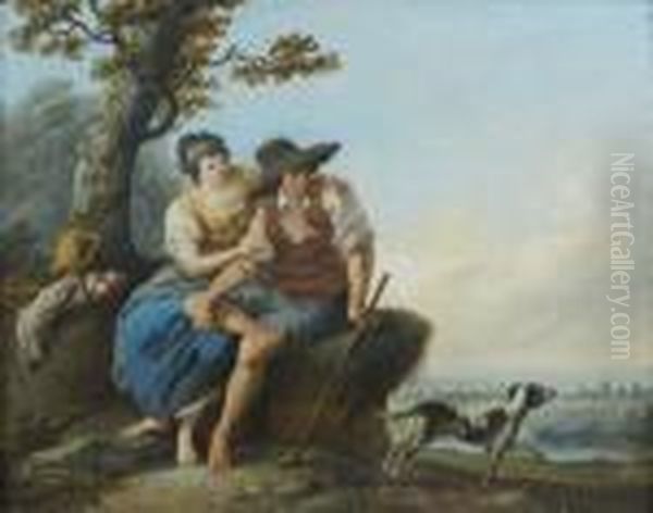 Couple De Bergers Dans Un Paysage Oil Painting by Louis Joseph, Dit Watteau De Lille