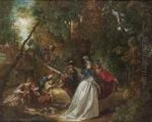 A Fete Champetre Oil Painting by Louis Joseph, Dit Watteau De Lille