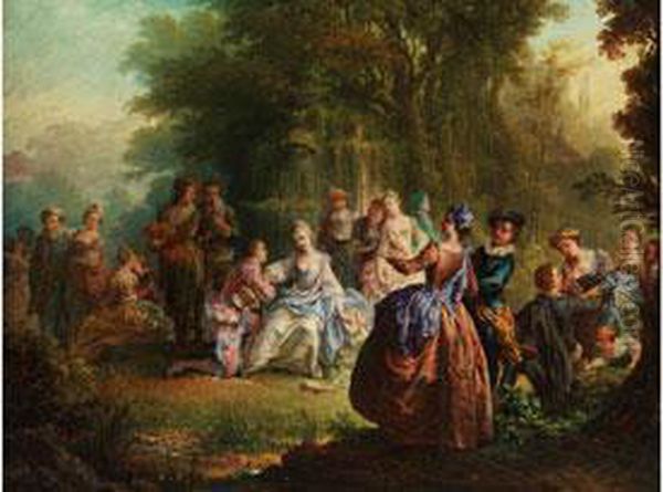 Der Antrag In Galanter Gesellschaft Im Park Oil Painting by Francois Louis Joseph Watteau