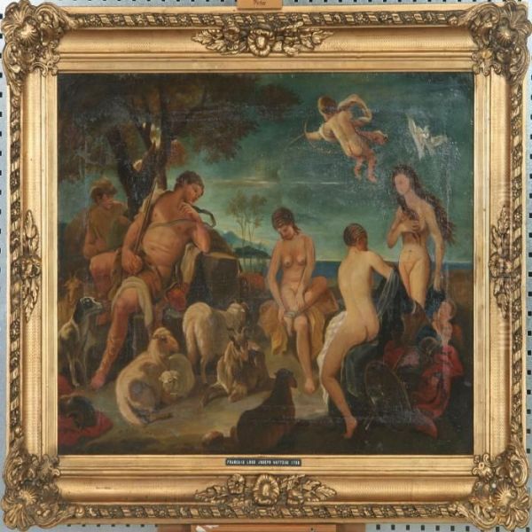 Scenewith Prins Paris, Naked Women, Amor And Animals Oil Painting by Francois Louis Joseph Watteau