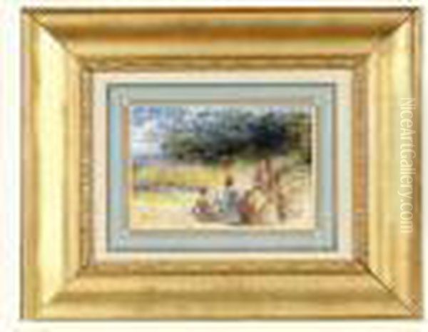 Jeune Femme Et Enfants Dans La Campagne Oil Painting by Wattier