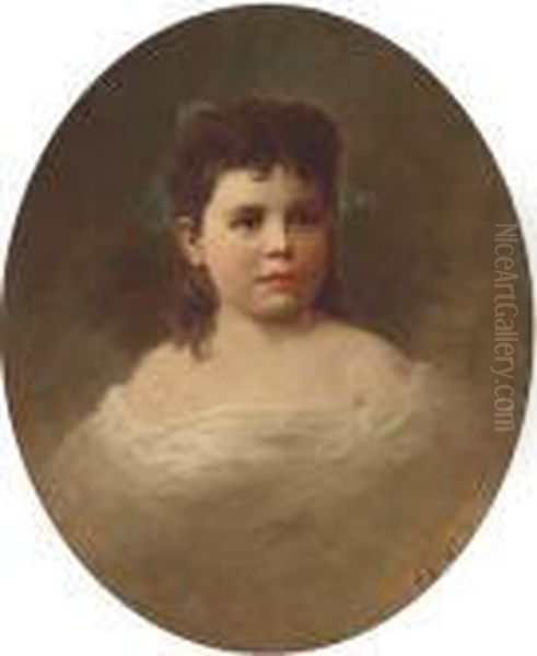 Portrait Of A Young Girl, Bust-length, In A White Dress Oil Painting by Samuel B. Waugh