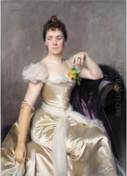 Portrait Of Florence Sharon, Lady Fermor-hesketh Oil Painting by Emile Charles Wauters