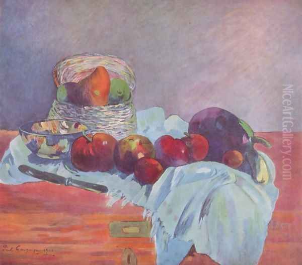 Still life with fruits, basket and measurer Oil Painting by Paul Gauguin