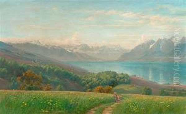 Genfersee Mit Gebirgslandschaft Im Hintergrund. Oil Painting by Charles Jones Way