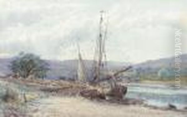 A Trading Vessel Moored By The Quay Oil Painting by Charles Jones Way