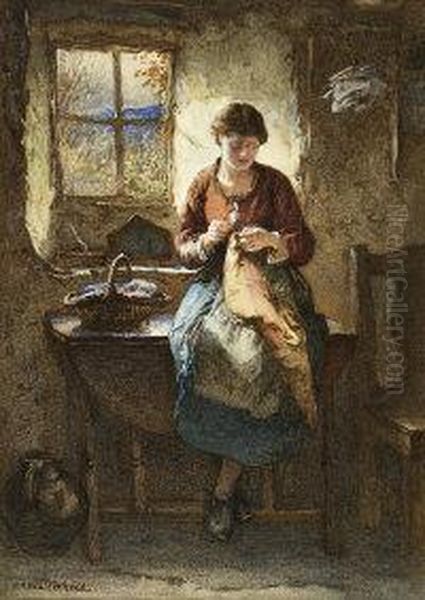 Needlework Oil Painting by William Harris Weatherhead