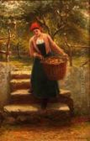 Young Lady With Basket Of Apples Oil Painting by William Harris Weatherhead