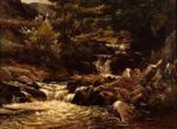 Waterfall Oil Painting by William Harris Weatherhead