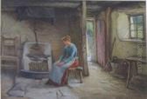 Woman In Interior Oil Painting by William Harris Weatherhead