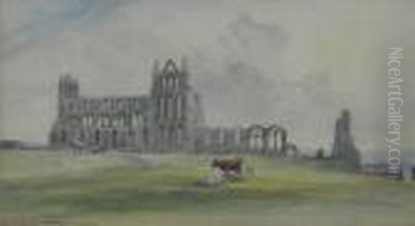 Cattle At Whitby Abbey Oil Painting by Mary Weatherill