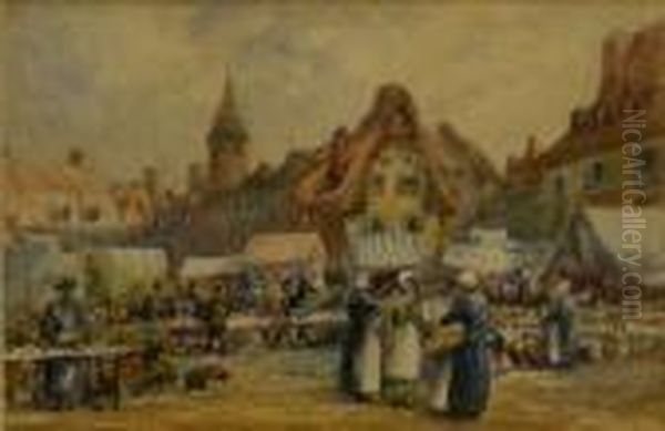 Continental Market Place Oil Painting by Mary Weatherill