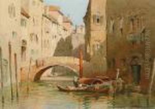 A Quiet Venetian Canal Oil Painting by Herbert Parsons Weaver