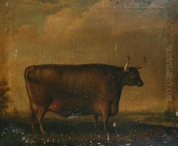 Bull In A Landscape Oil Painting by Thomas Weaver