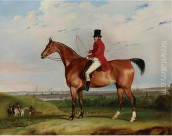 William Bolton Aspinall With The
 Hooton, Cheshire Foxhounds, Theriver Mersey And Liverpool Beyond Oil Painting by Thomas Weaver