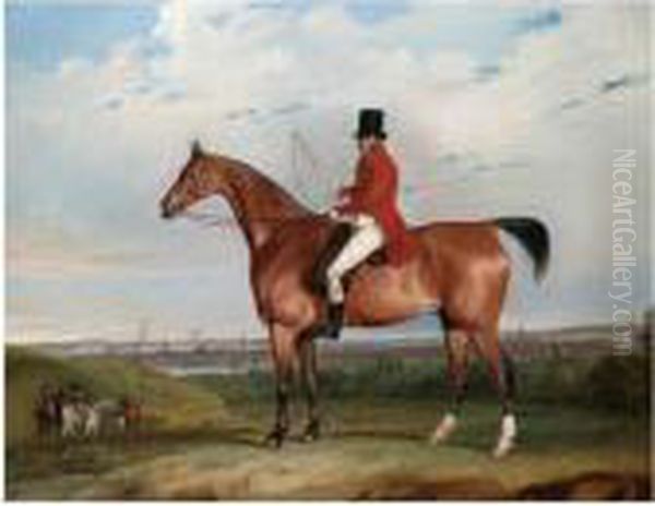 William Bolton Aspinall With The
 Hooton, Cheshire Foxhounds, The River Mersey And Liverpool Beyond Oil Painting by Thomas Weaver