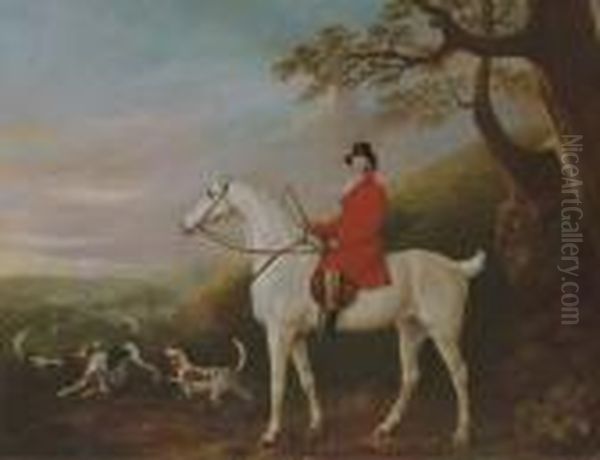 A Huntsman On A Grey Horse With Hounds In A Landscape, A Huntbeyond Oil Painting by Thomas Weaver