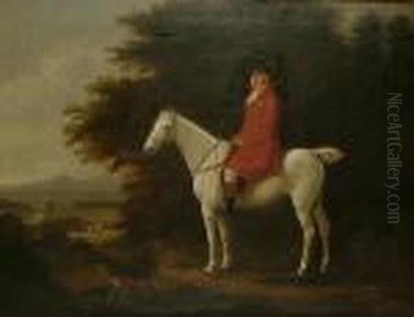 A Huntsman Seated On A Grey Hunter, A Landscape Beyond Oil Painting by Thomas Weaver