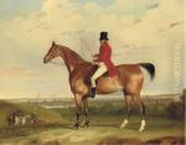 William Bolton Aspinall With The
 Hooton, Cheshire Foxhounds, Theriver Mersey And Liverpool Beyond Oil Painting by Thomas Weaver