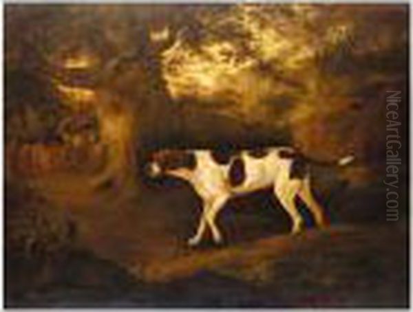 A Pointer In A Landscape Oil Painting by Thomas Weaver