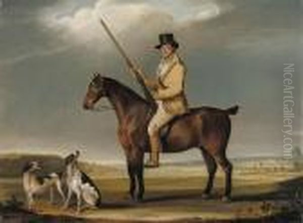 Mr Corbett On A Bay Hunter, Out Shooting With Two Pointers, In Anextensive Landscape Oil Painting by Thomas Weaver