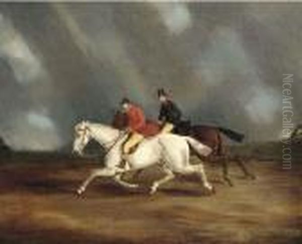 Figures Riding In A Storm Oil Painting by Byron Webb