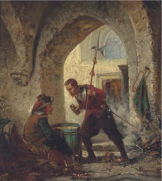 The Gambling Sentry Oil Painting by Charles Meer Webb