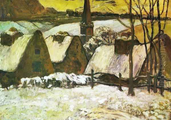 Breton Village In Snow Oil Painting by Paul Gauguin