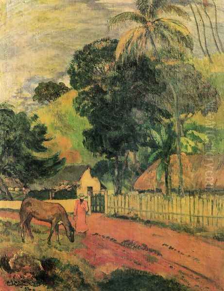 Landscape (horse at the way) Oil Painting by Paul Gauguin