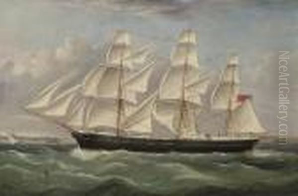 A British Merchantman Under Full Canvas In A Stiff Breeze Oil Painting by William Webb