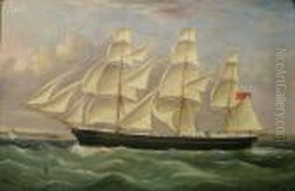 Three Masted British Schooner Off The Coast Oil Painting by William Webb