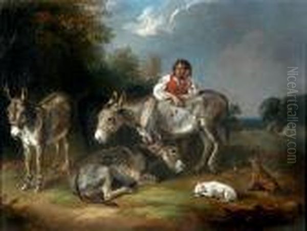 The Gipsy And His Donkeys Oil Painting by William Webb