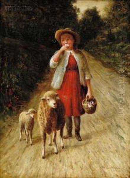 Girl With Sheep Oil Painting by Wesley Webber