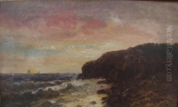 Rocky Seascape At Sunset. Oil Painting by Wesley Webber