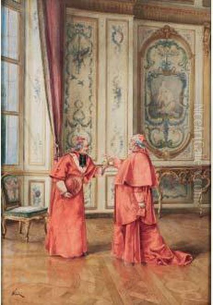 Deux Prelats Dans Un Salon Louis Xv Oil Painting by Alfred Weber