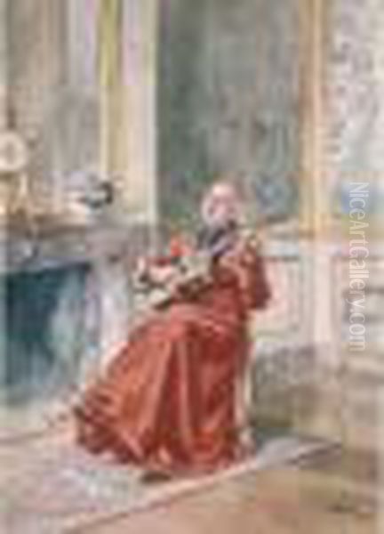 Cardinal Jouant De La Guitare. Oil Painting by Alfred Charles Weber