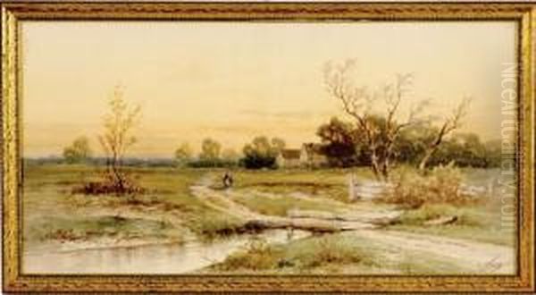 Country Landscape With Figure Oil Painting by Carl Weber