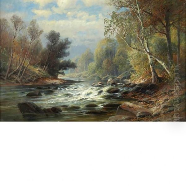 Mountain Stream Oil Painting by Carl Weber