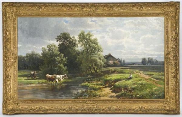 Depicting A Pastoral Landscape Oil Painting by Carl Weber