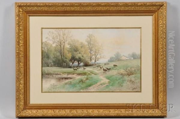 Pastoral Landscape With Sheep Oil Painting by Carl Weber