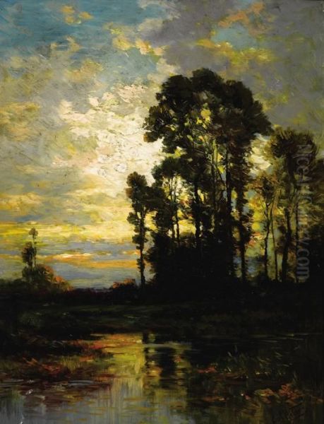 Pastoral Sunset Oil Painting by Carl Weber