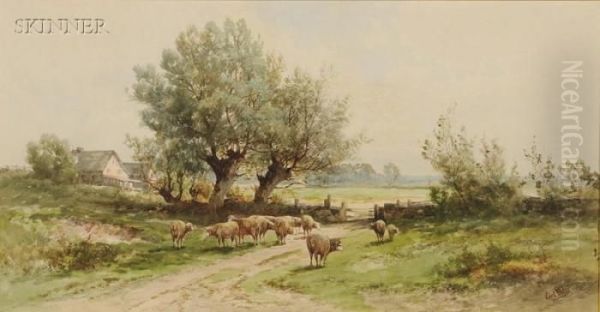 Landscape With Grazing Sheep Oil Painting by Carl Weber