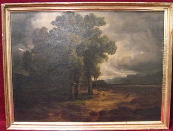 Landscape With Figure And Dog Oil Painting by Carl Weber