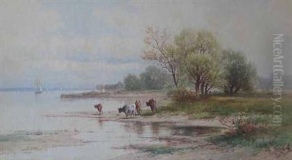 Coastline With Cattle Oil Painting by Carl Weber