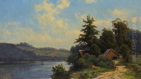 Summer Day By The River Oil Painting by Carl Weber