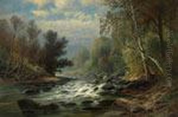 A Rocky Stream Oil Painting by Carl Weber