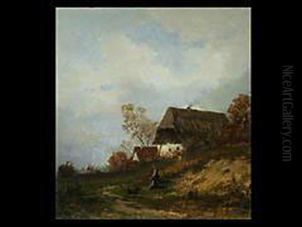 Landschaft Bei Dachau Oil Painting by Carl Weber