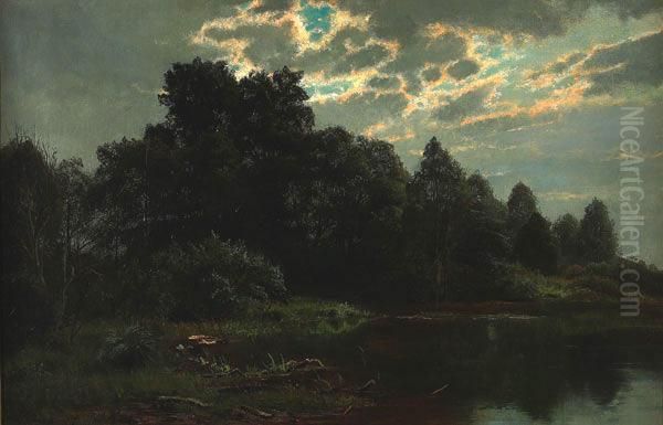 Summer Evening, Cranbury Lake, New Jersy Oil Painting by Carl Weber