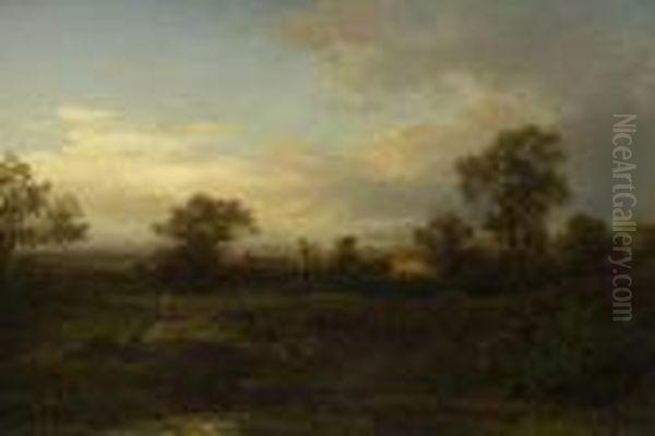 Abendliche Landschaft Mit Burgruine Oil Painting by Paul Weber