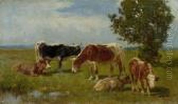 Kuhe Auf Der Weide. Oil Painting by Paul Weber